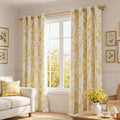 Yellow Floral White Blackout Curtains