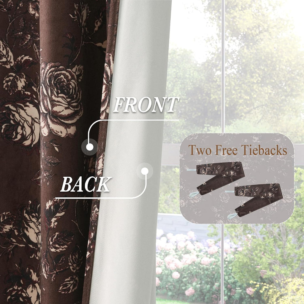 Brown Floral Velvet Vintage Curtains