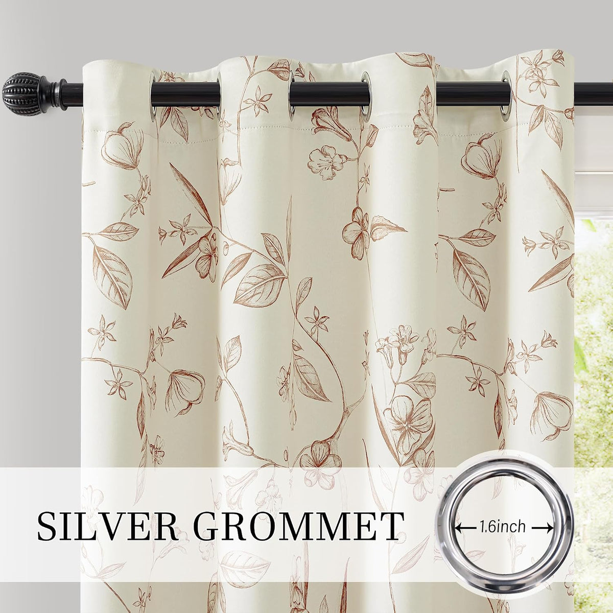 Brown Beige Floral Blackout Curtains
