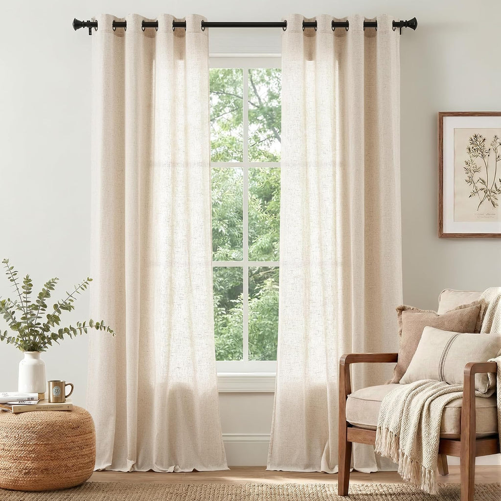 Beige Grommet Linen Light Filtering Curtains