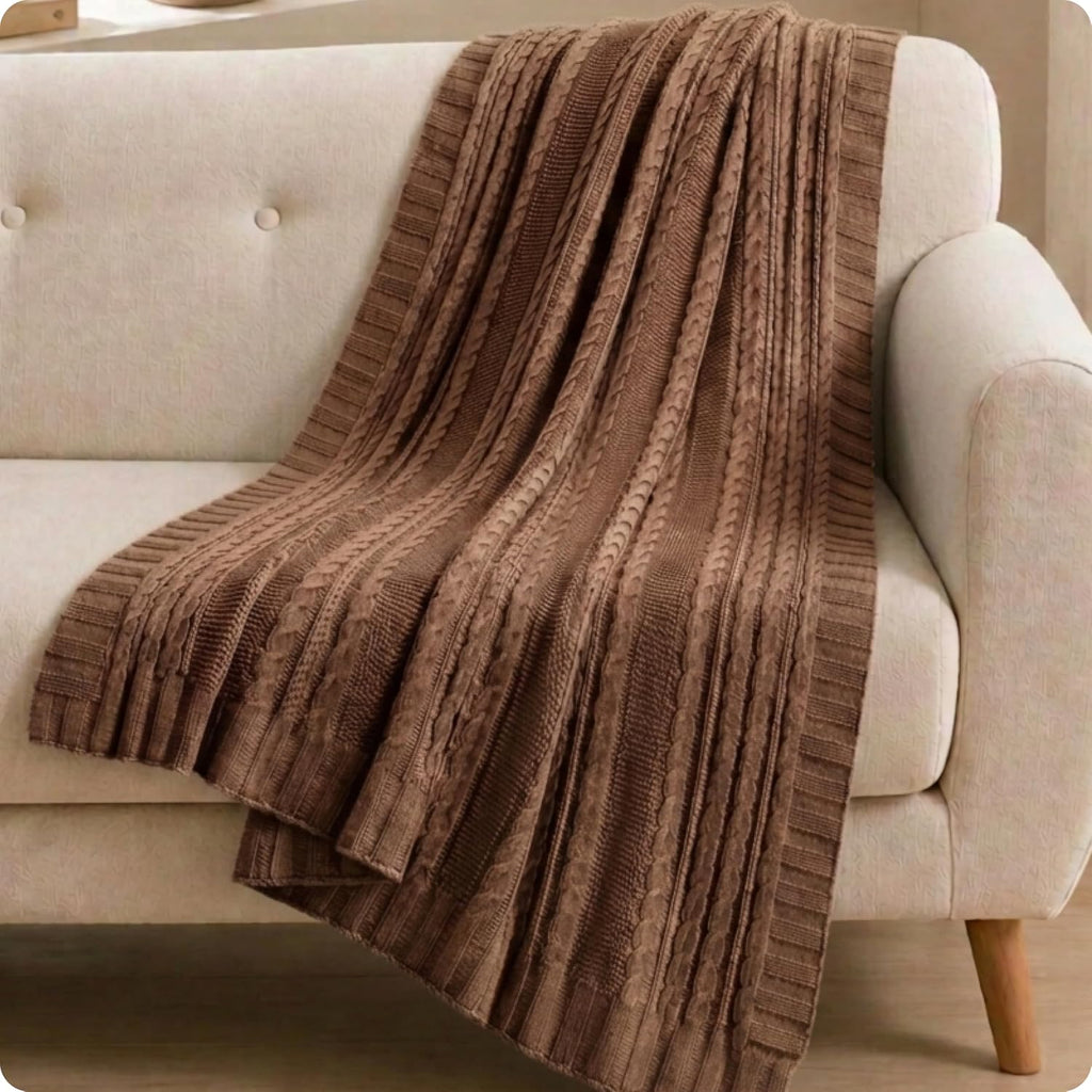 Dublin Taupe Cable Knit Cotton Throw Blanket