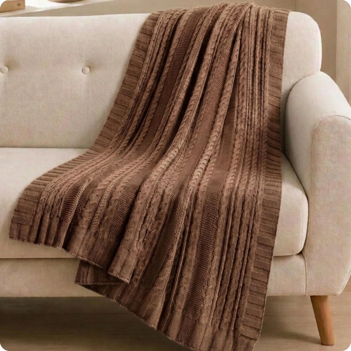 Dublin Taupe Cable Knit Cotton Throw Blanket