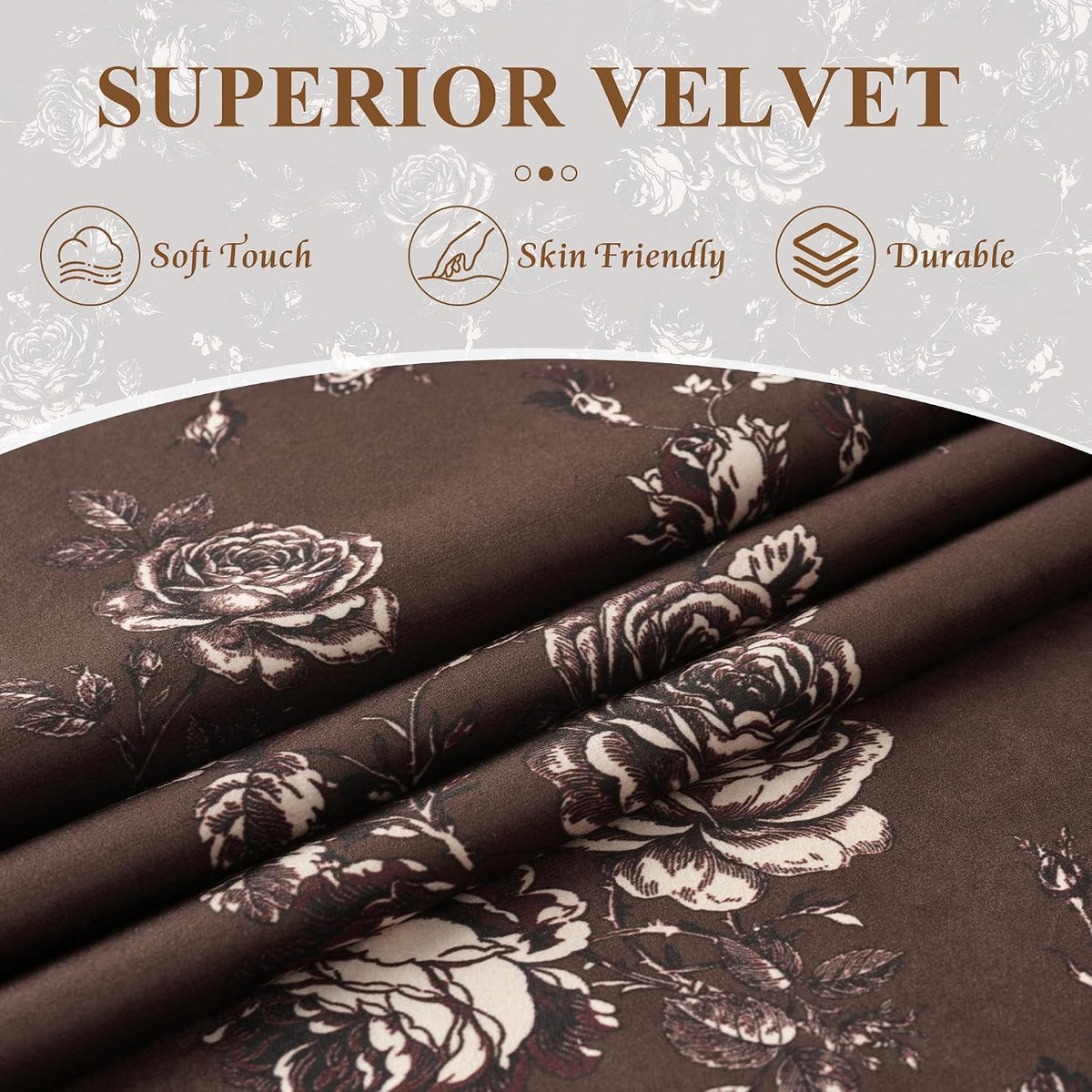 Brown Floral Velvet Vintage Curtains