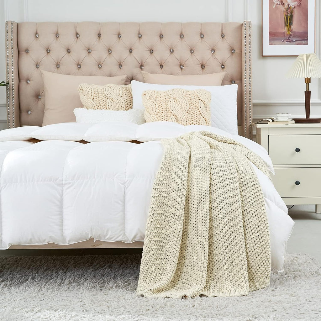 Bedding Cream Organic Cotton Cable Knit Throw Blanket