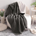 Grey Cotton Cable Knit Sherpa Throw Blanket