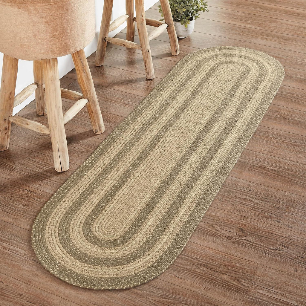 Brands Tan Grey White Oval Jute Hall Runner Rug