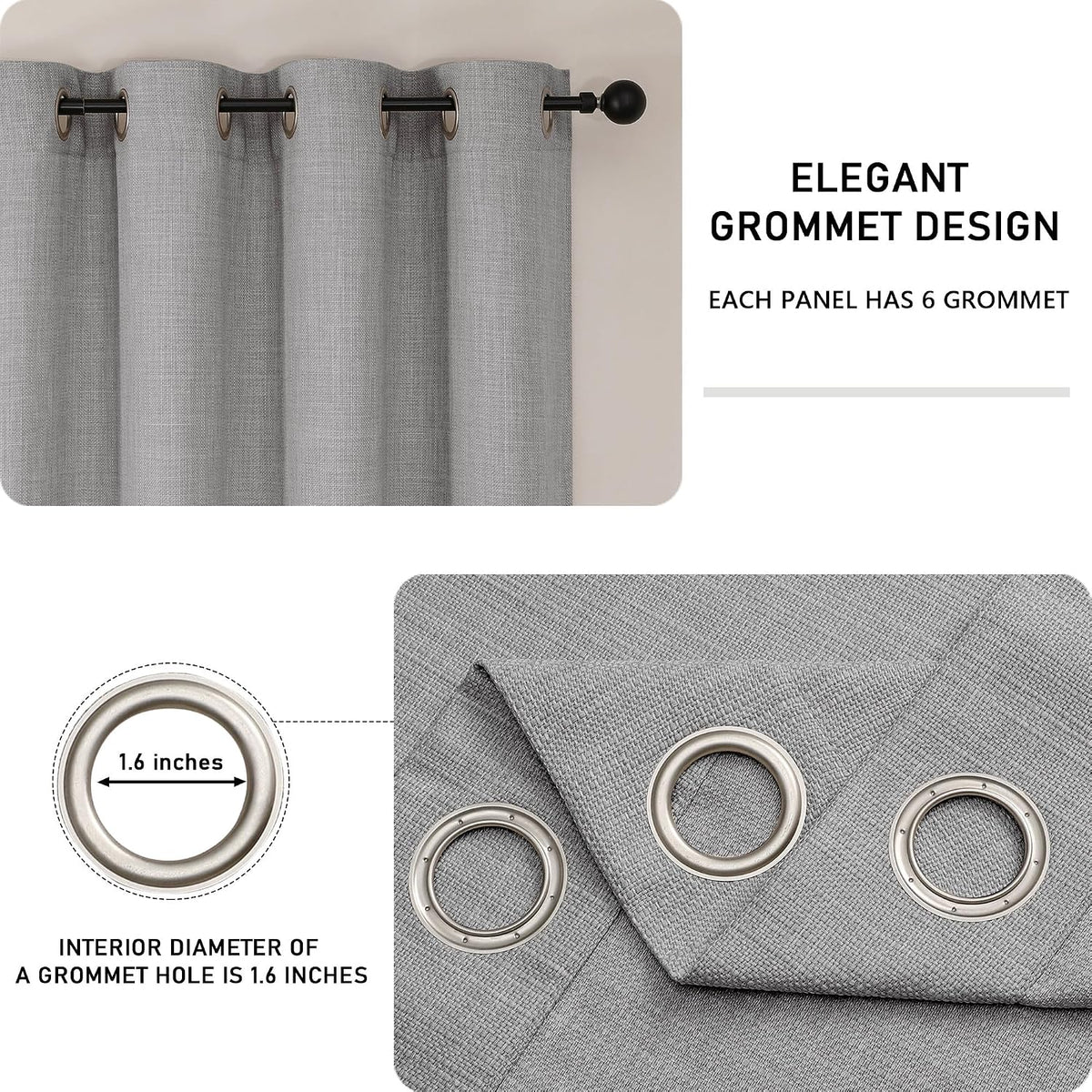 Light Grey Grommet Faux Linen Curtains