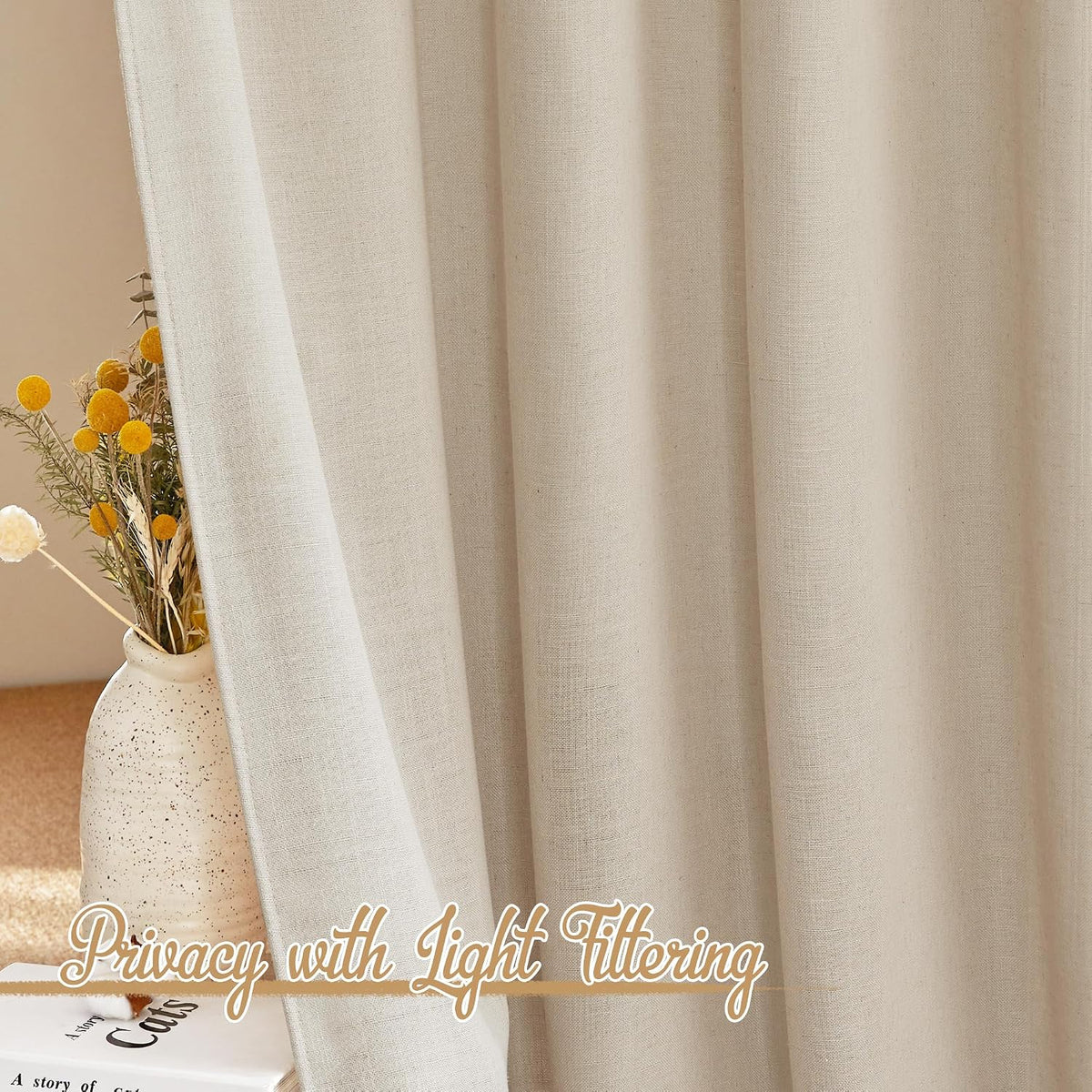 Cream Linen Rod Pocket Semi Sheer Curtains