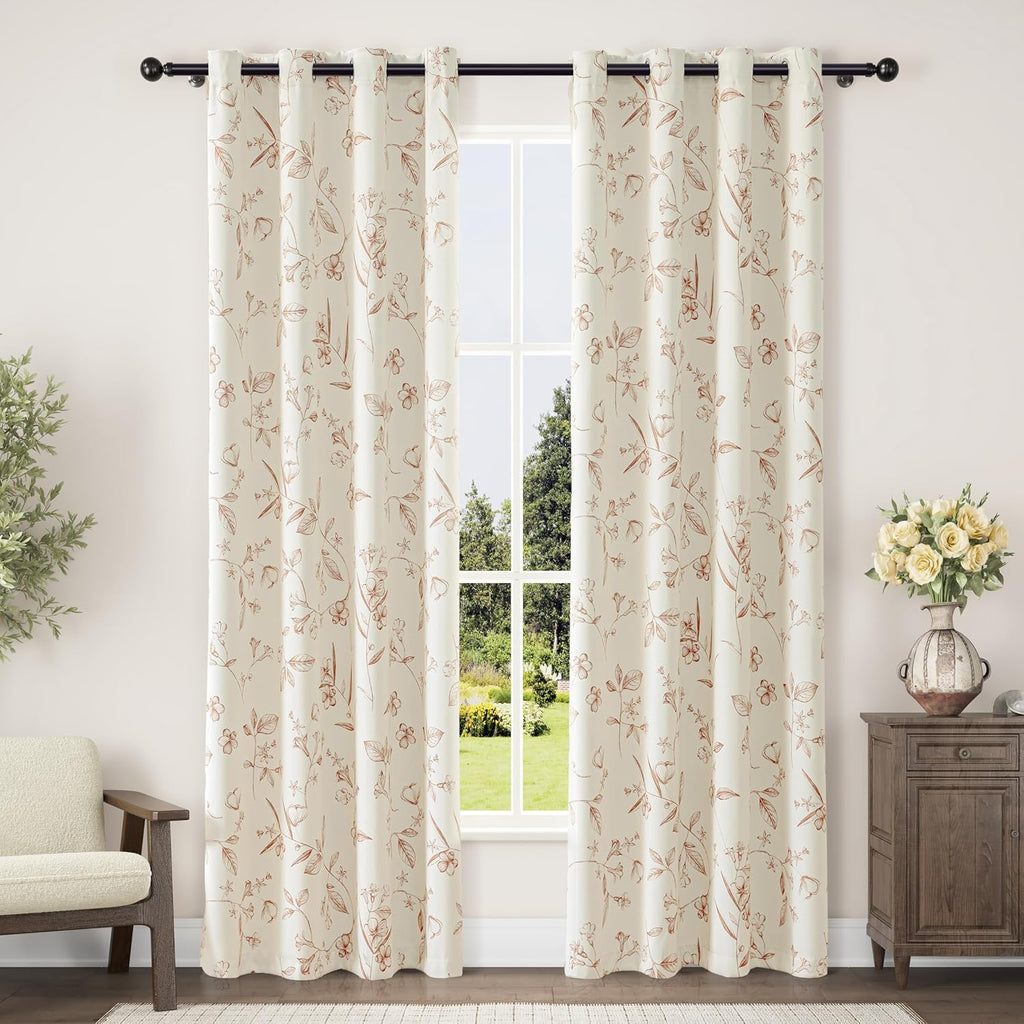 Brown Beige Floral Blackout Curtains