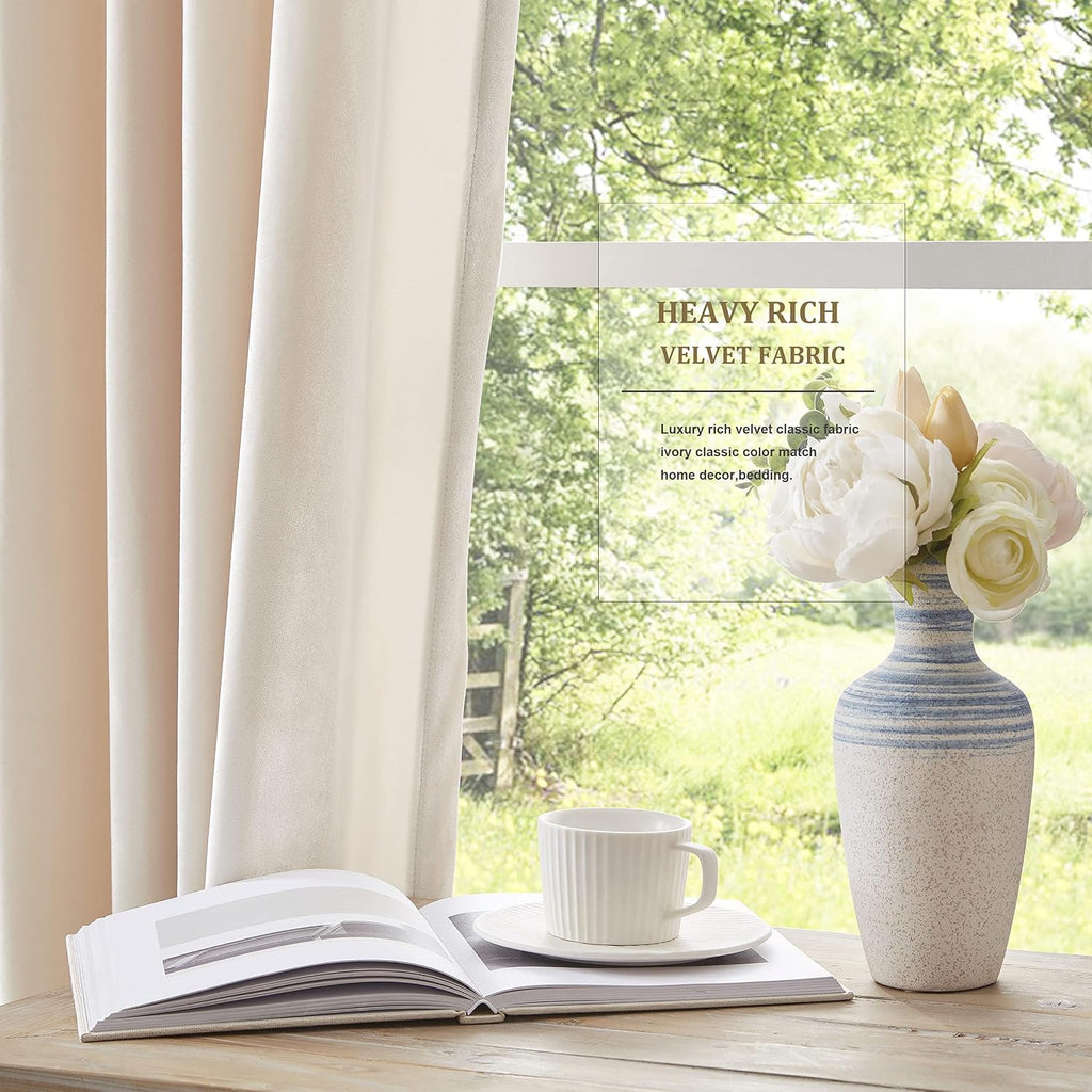 Cream Ivory Velvet Living Room Bedroom Curtains