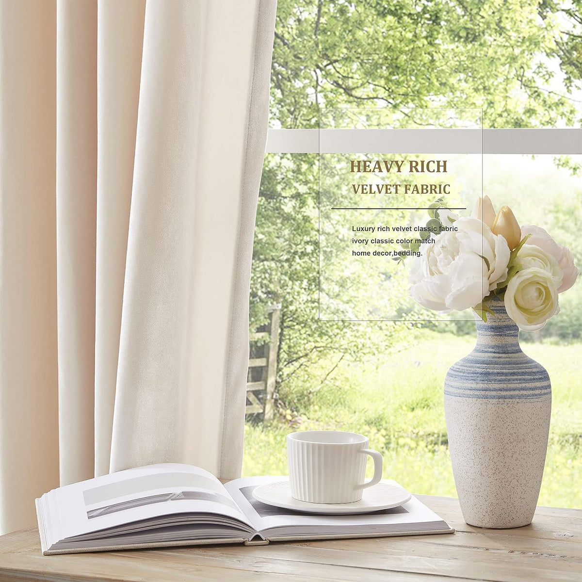 Cream Ivory Velvet Living Room Bedroom Curtains
