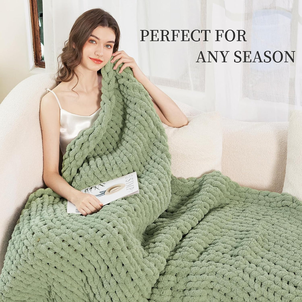 Chunky Yarn Knit Couch Throw Blanket