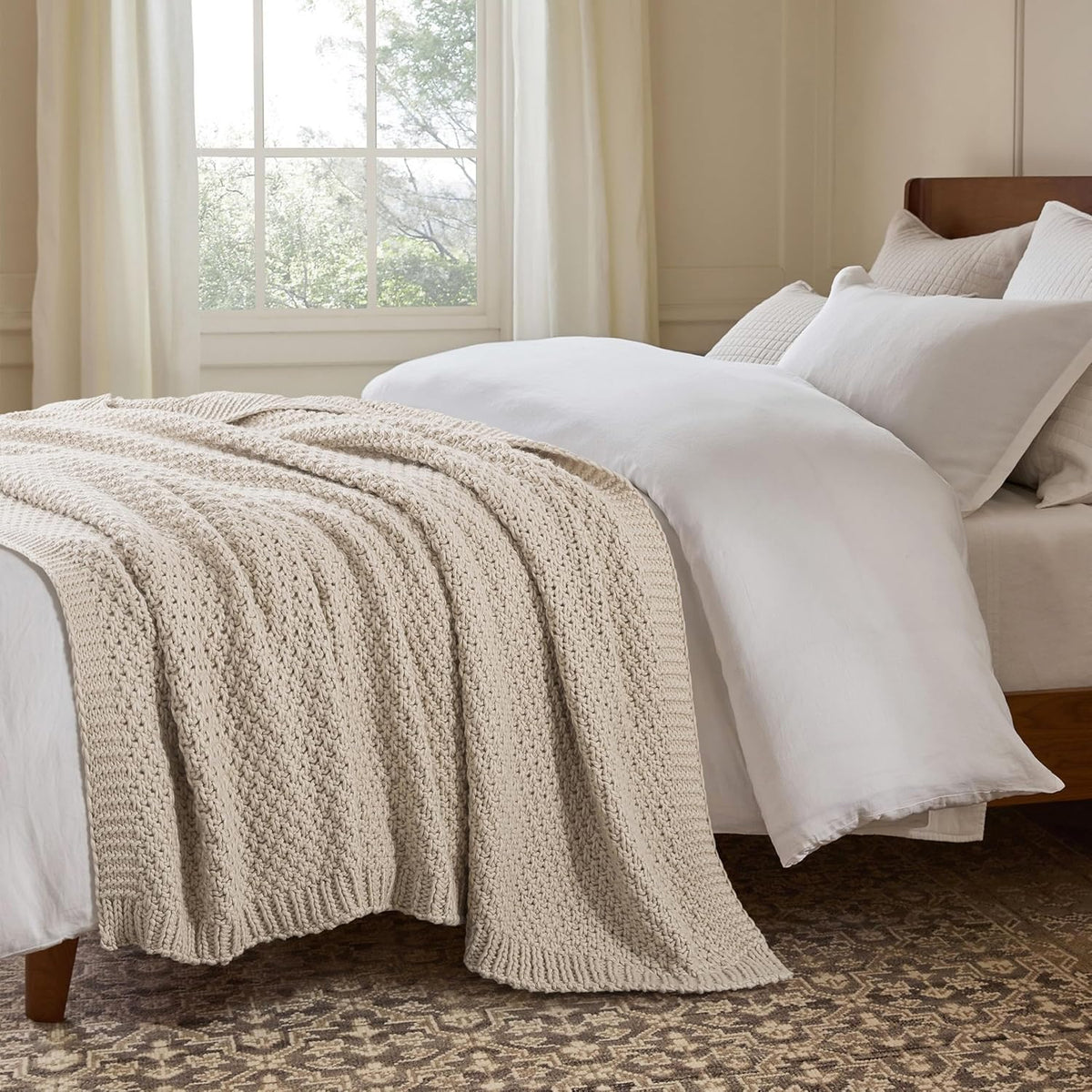 Camel Chunky Cable Knit Throw Blanket