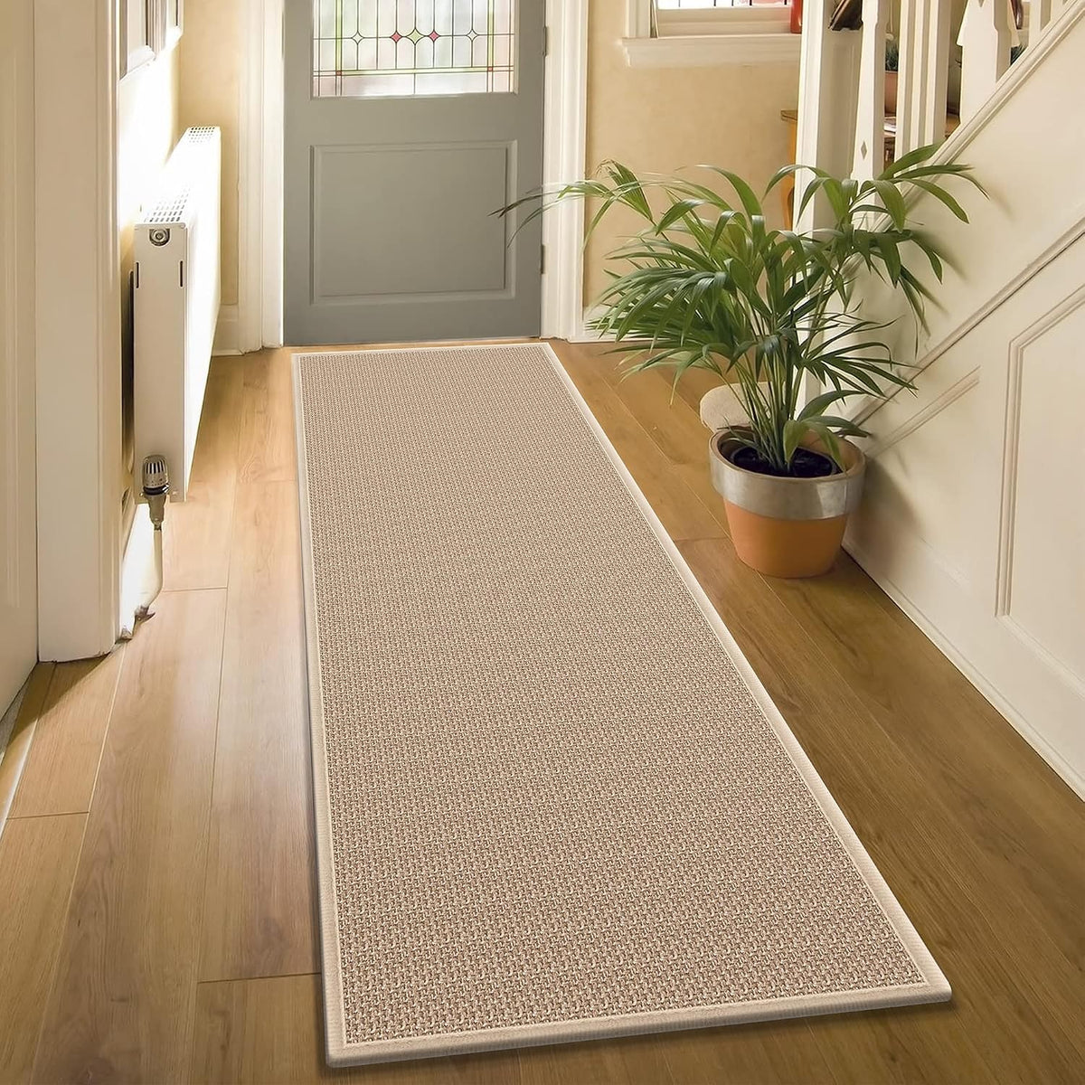 Khaki Natural Jute Non‑Slip Hallway Runner Rug
