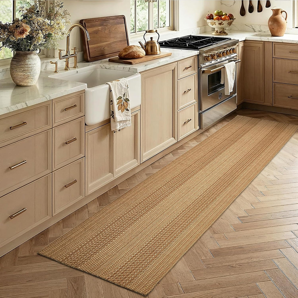 Washable Distressed Woven Long Runner Rug