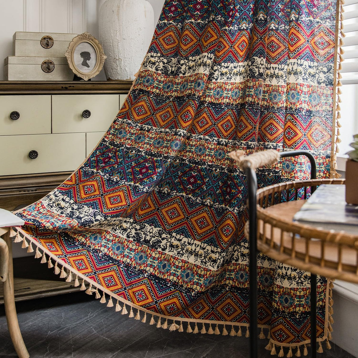 Colorful Plaid Linen Textured Curtains