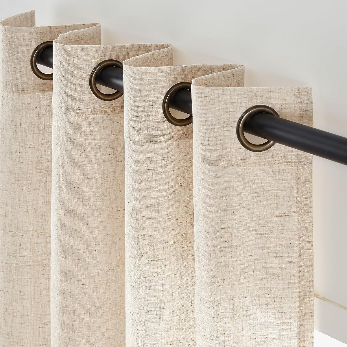 Beige Grommet Linen Light Filtering Curtains