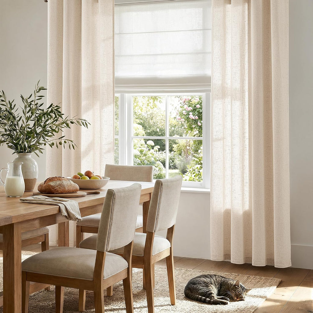 Beige Grommet Linen Light Filtering Curtains