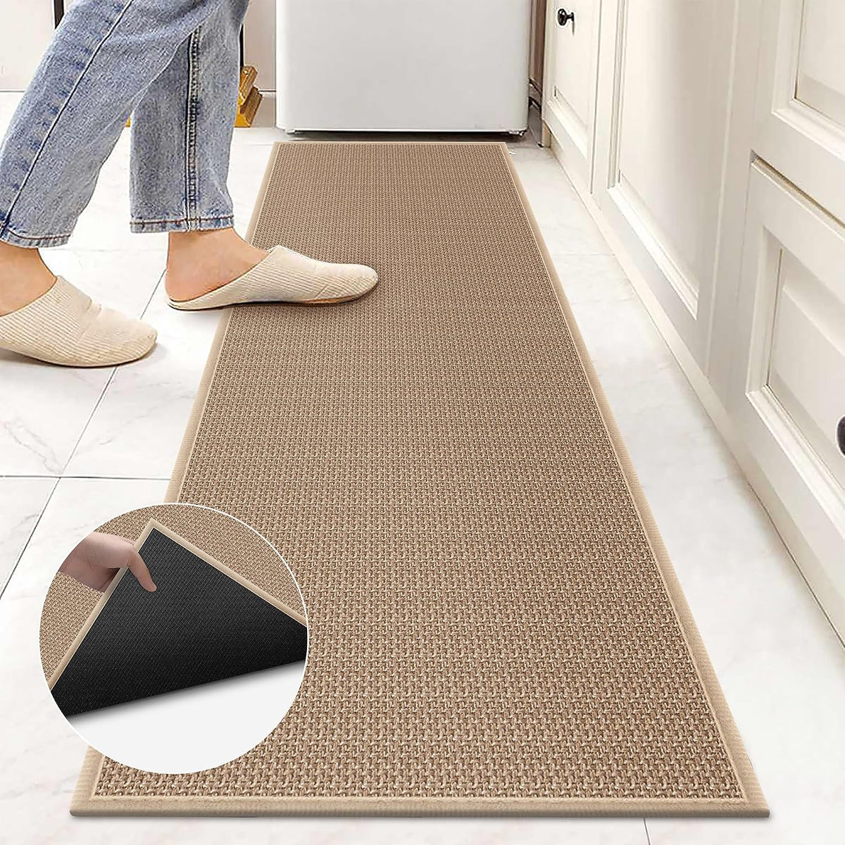 Khaki Natural Jute Non‑Slip Hallway Runner Rug