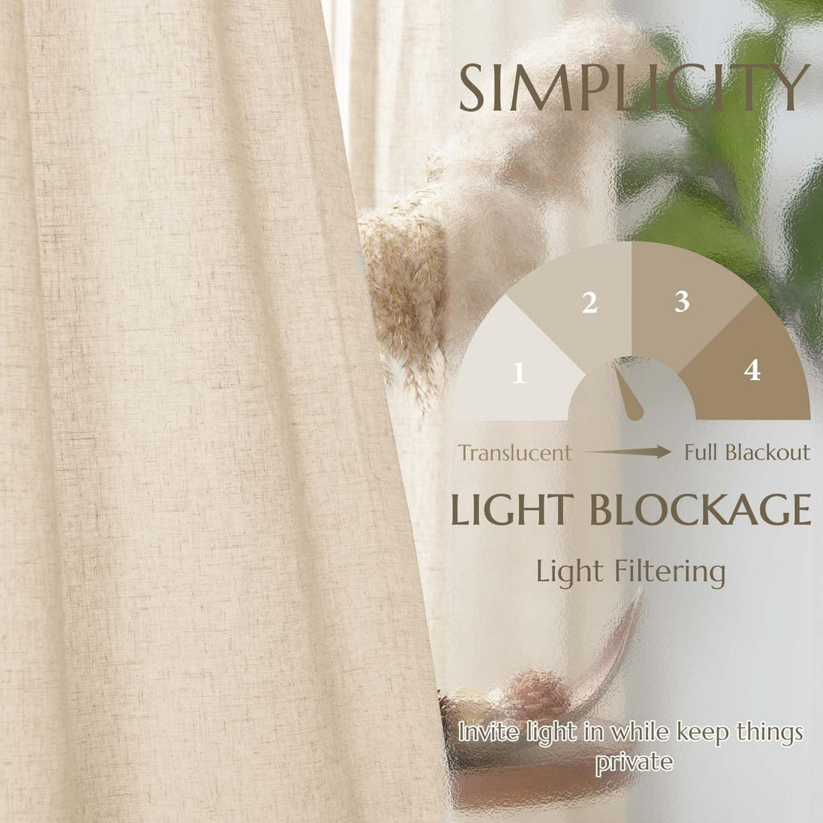 Beige Back Tab Lined Linen Curtains